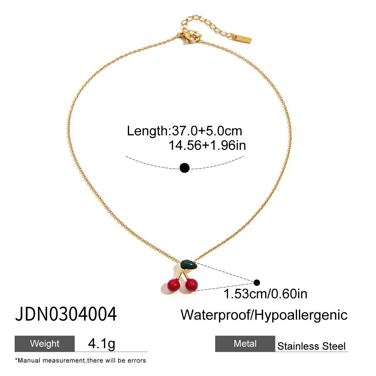 Stainless steel cherry-shaped pendant necklace with titanium steel finish on a regular chain, available in JDN0303030-1 colour