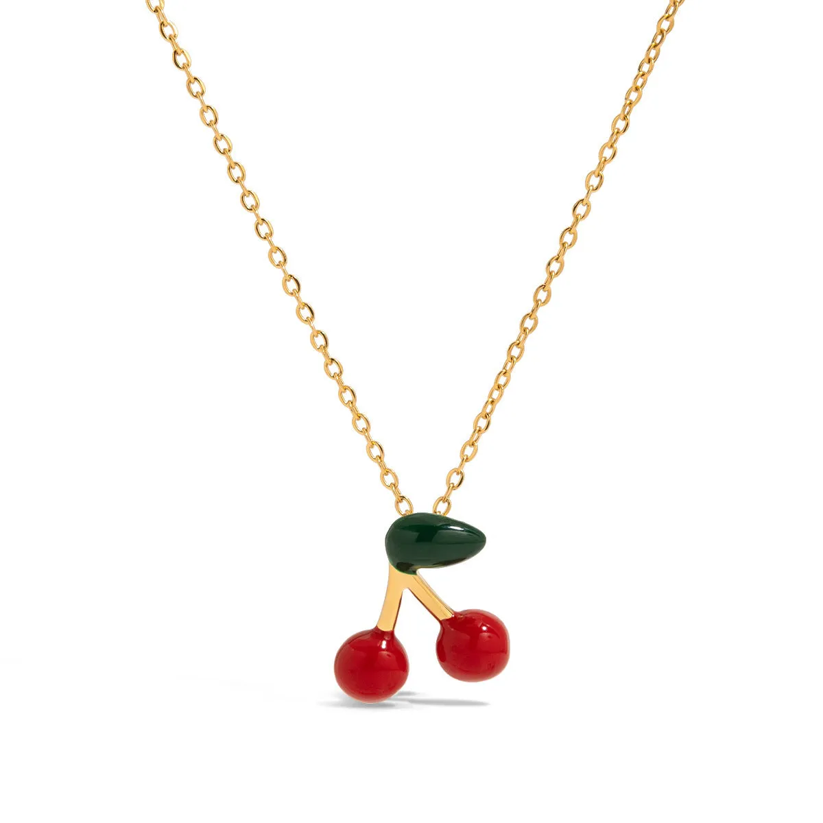 Stainless steel cherry-shaped pendant necklace with titanium steel finish on a regular chain, available in JDN0303030-1 colour