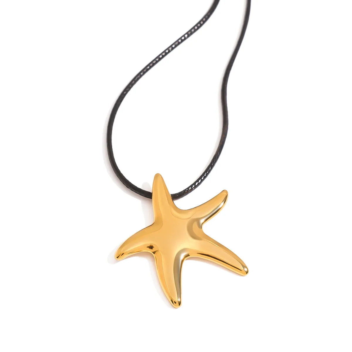 Women's titanium steel starfish pendant necklace on regular stainless steel chain, adjustable 41 to 50cm
