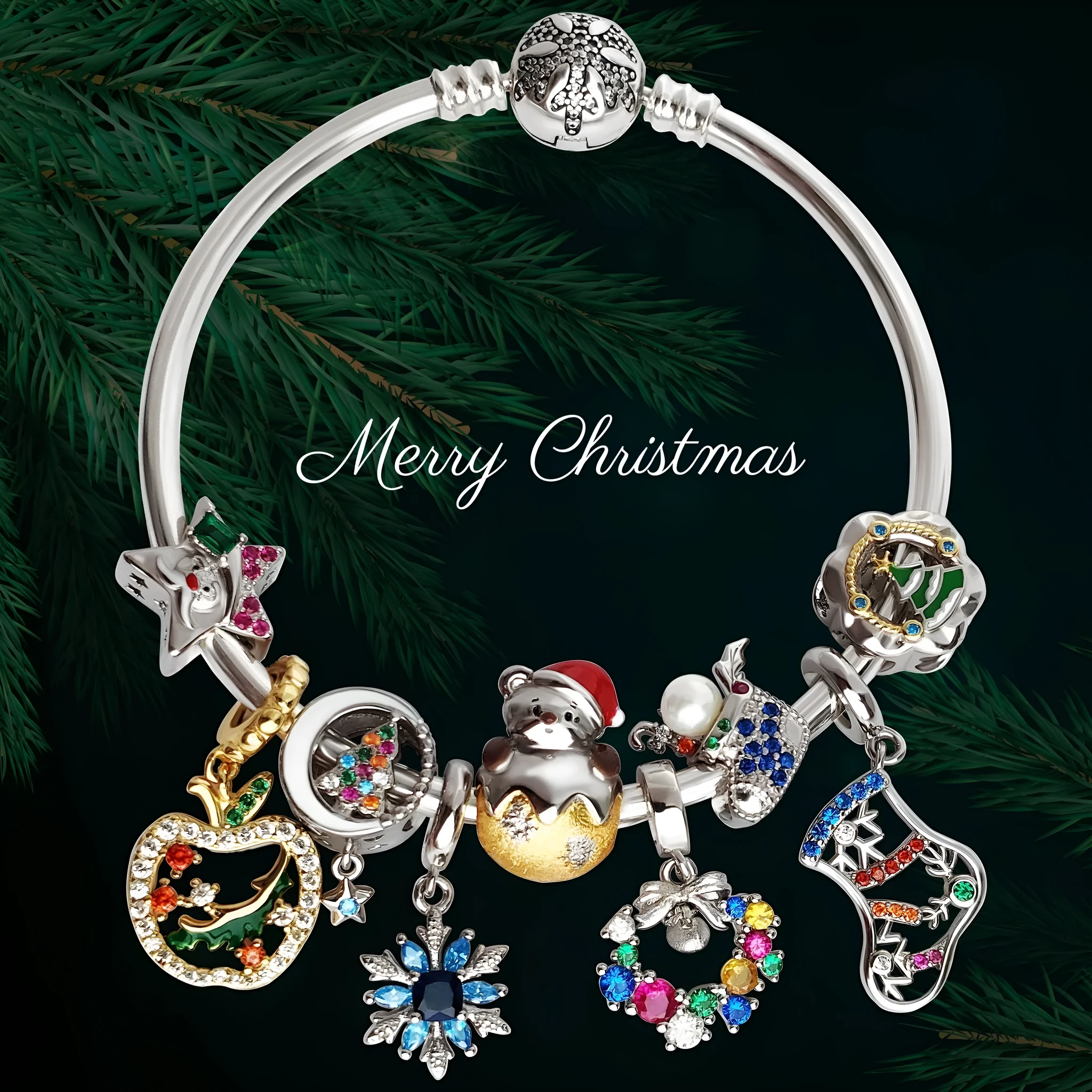 925 sterling silver Christmas pendant ornament with inlay finish, medium size, eleven colour options including PC1739, PC1740, PD1016