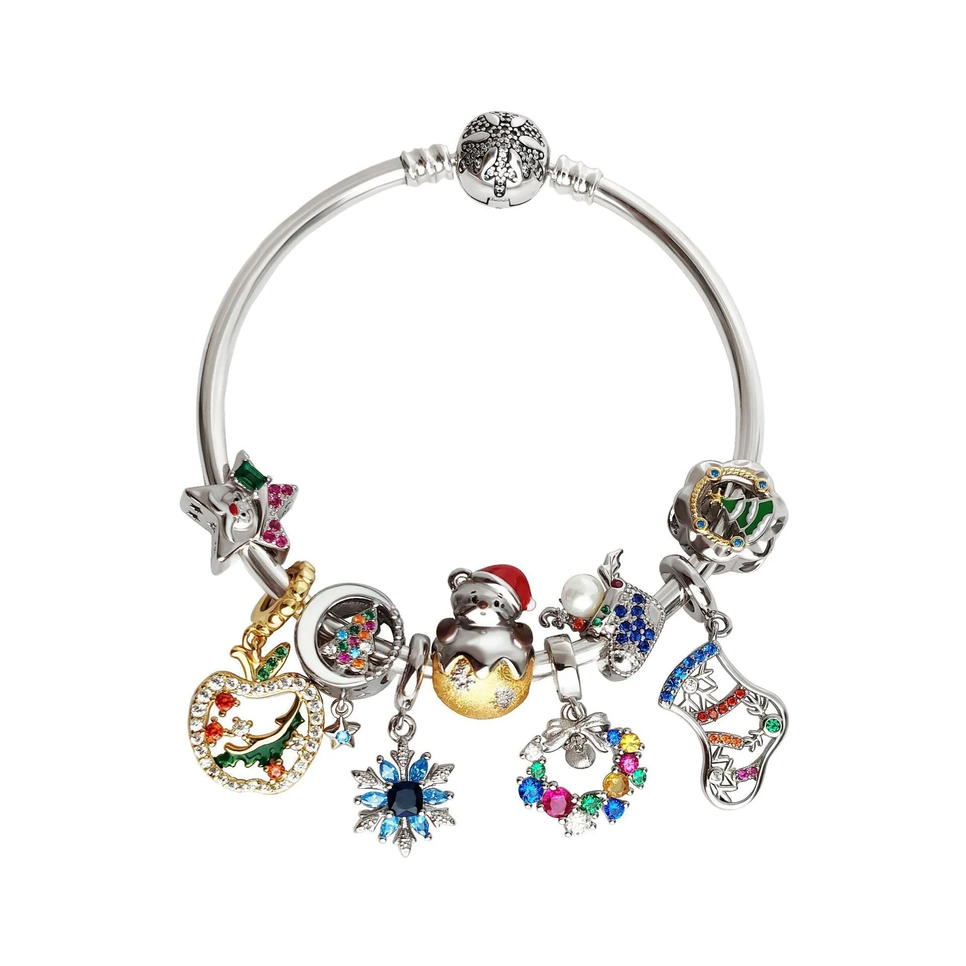 925 sterling silver Christmas pendant ornament with inlay finish, medium size, eleven colour options including PC1739, PC1740, PD1016