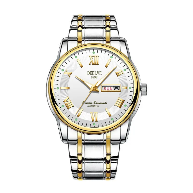 Men's fashion casual quartz watch with alloy case and gold blue dial