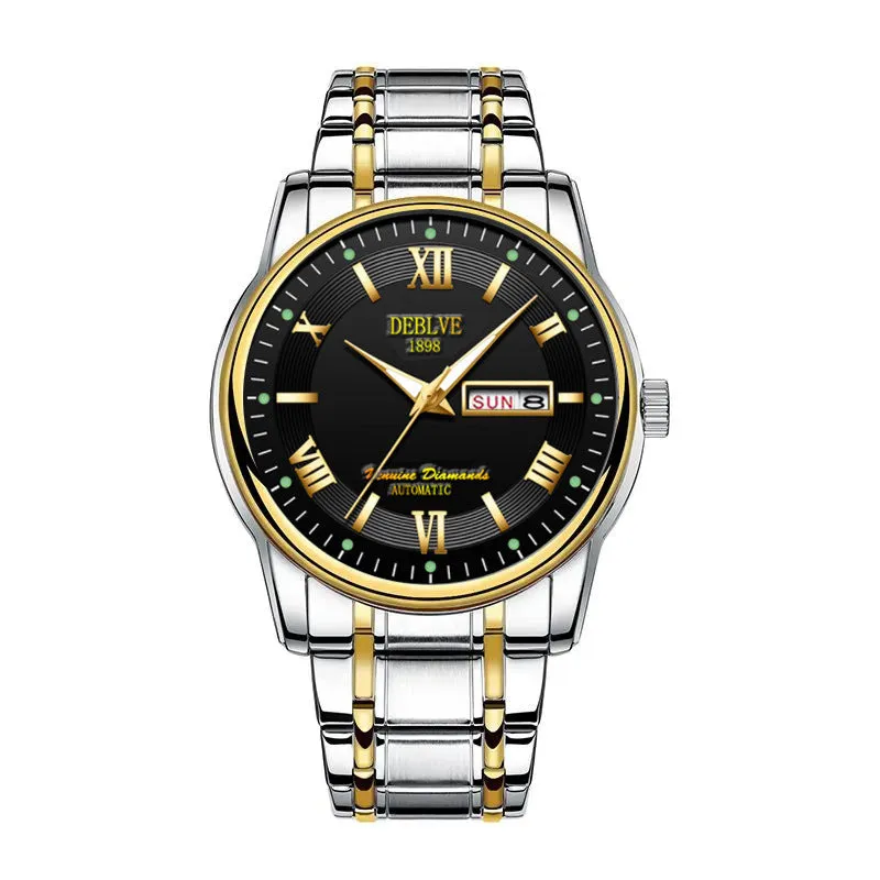 Men's fashion casual quartz watch with alloy case and gold blue dial