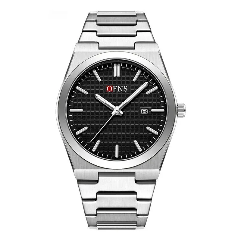 Calendar fashion casual men's quartz watch with zinc alloy case and steel belt