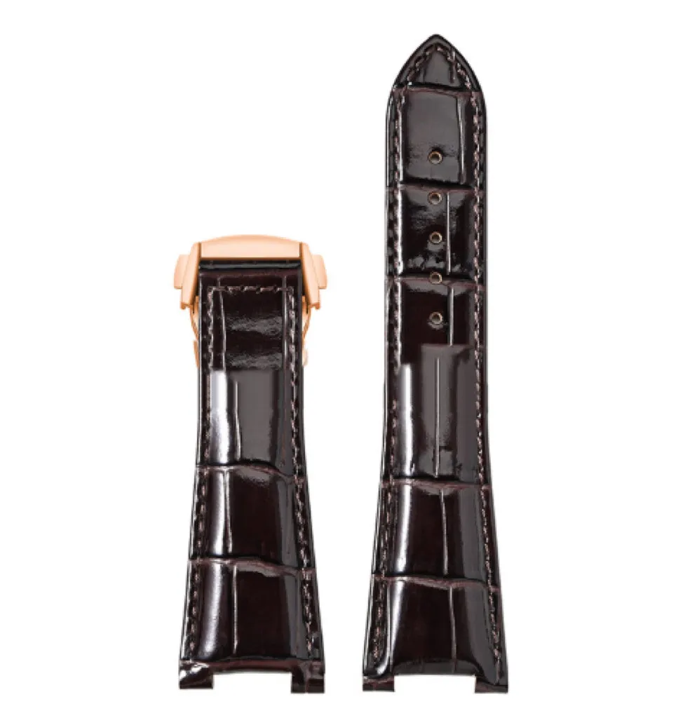Bamboo pattern leather watch band for Observatory watches in black with silver buckle