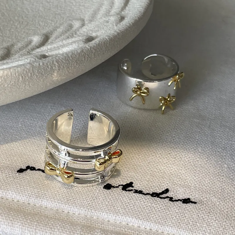 Cool Style gold and silver two-tone adjustable copper bow ring for women index finger