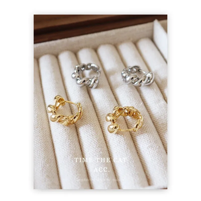 Women's copper frosty style earrings electroplated geometric round shape cold wind design copper plating 18K real gold colour