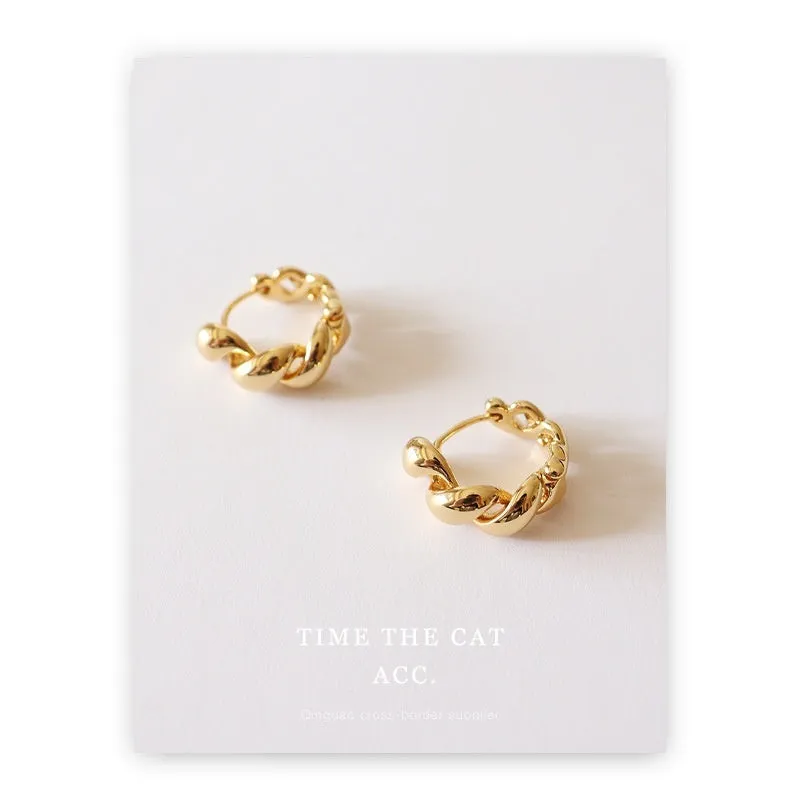 Women's copper frosty style earrings electroplated geometric round shape cold wind design copper plating 18K real gold colour