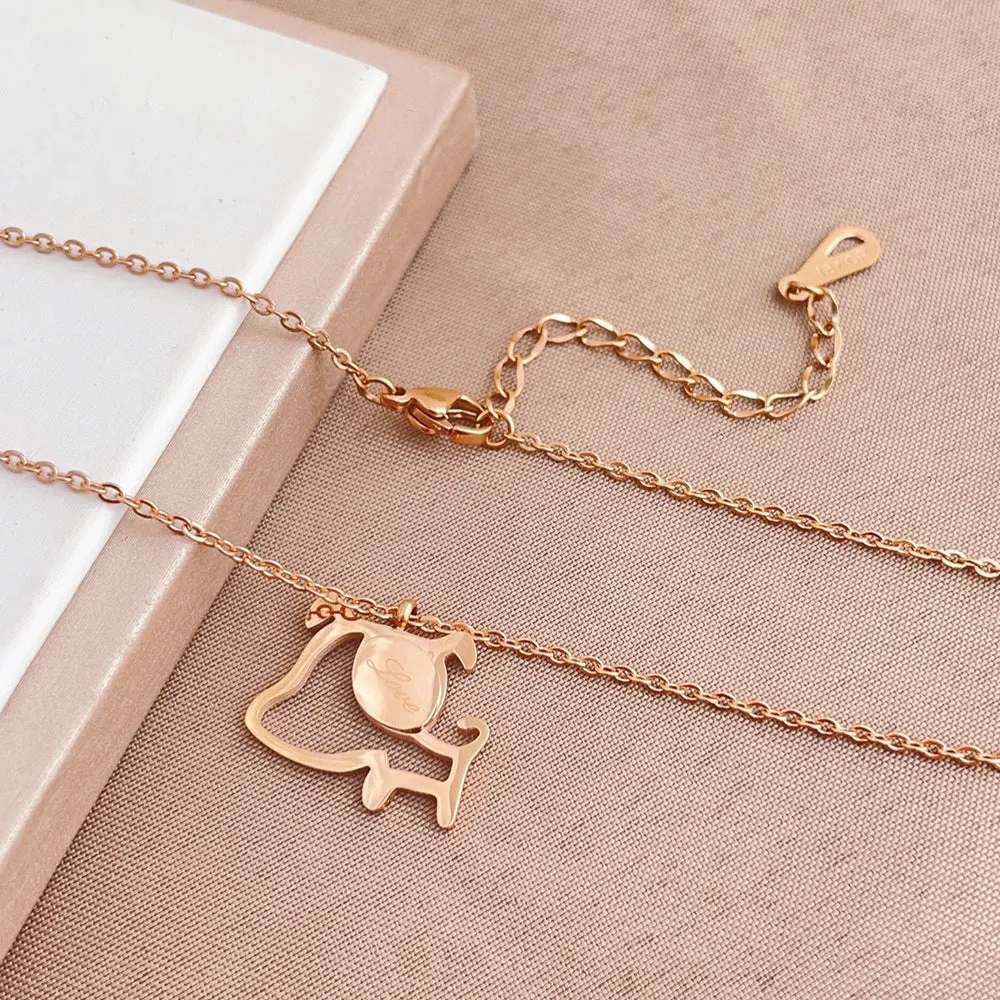 Rose gold titanium steel clavicle chain necklace with geometric line design on white background