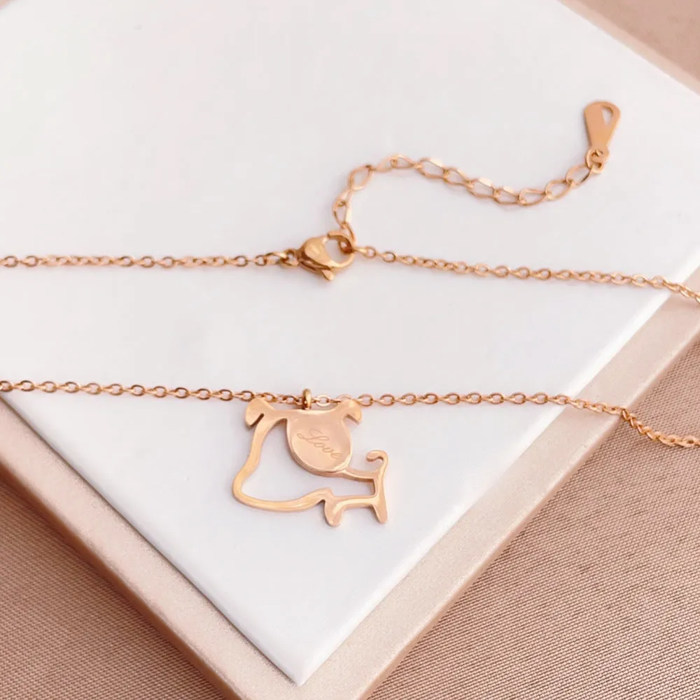Rose gold titanium steel clavicle chain necklace with geometric line design on white background