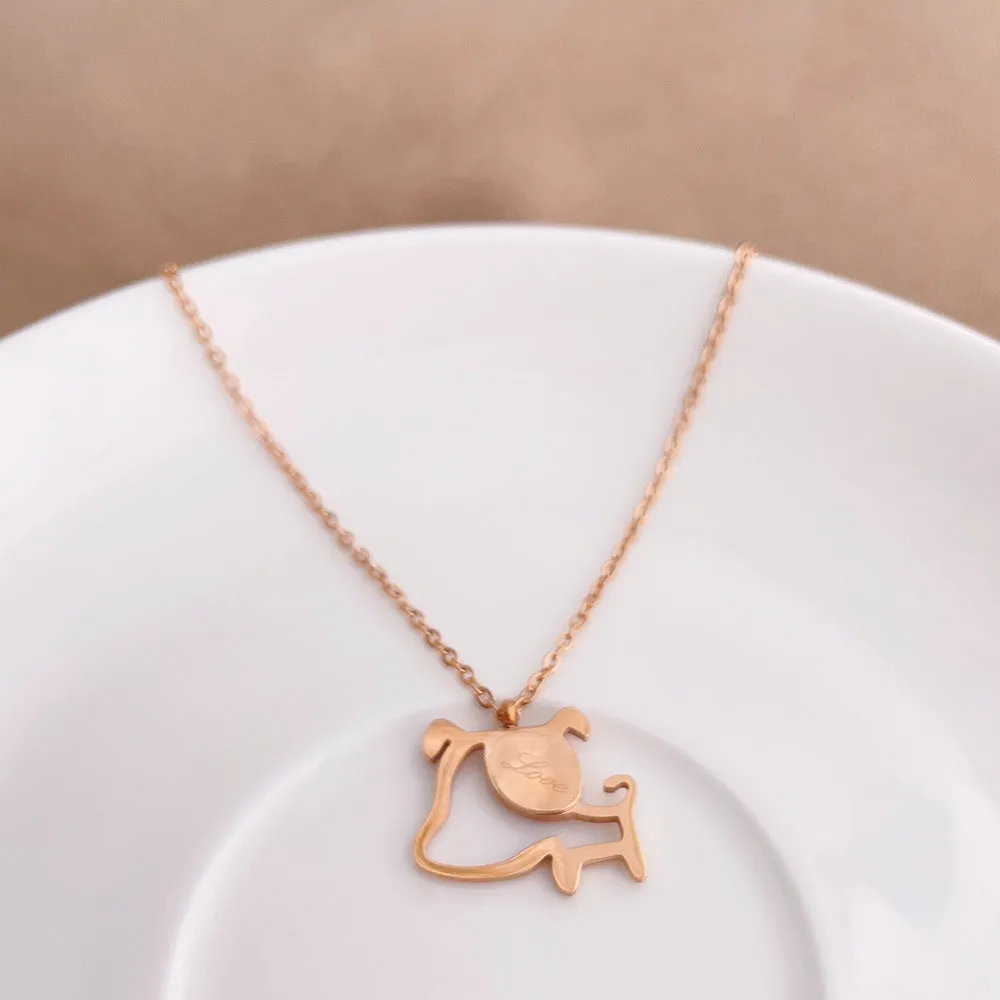 Rose gold titanium steel clavicle chain necklace with geometric line design on white background