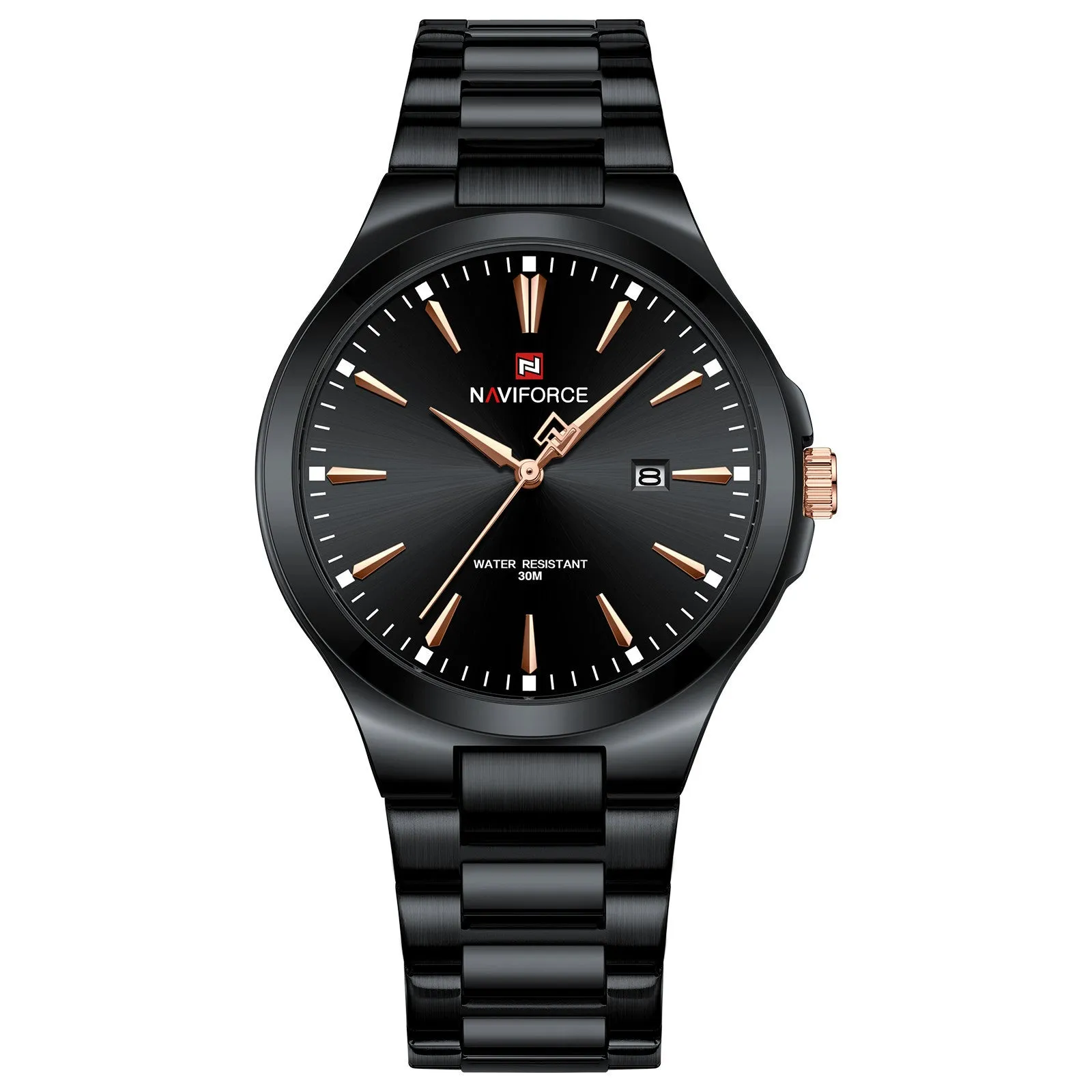 Alloy case men's business watch with round dial, 10.5mm thickness, 3ATM water resistance, black colour option