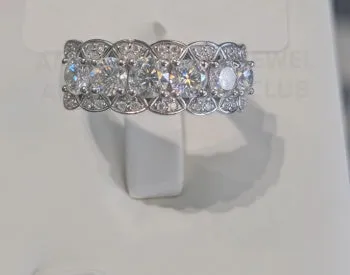 925 silver 18K gold electroplated closed ring with full moissanite and diamond stones, geometric shape, white colour