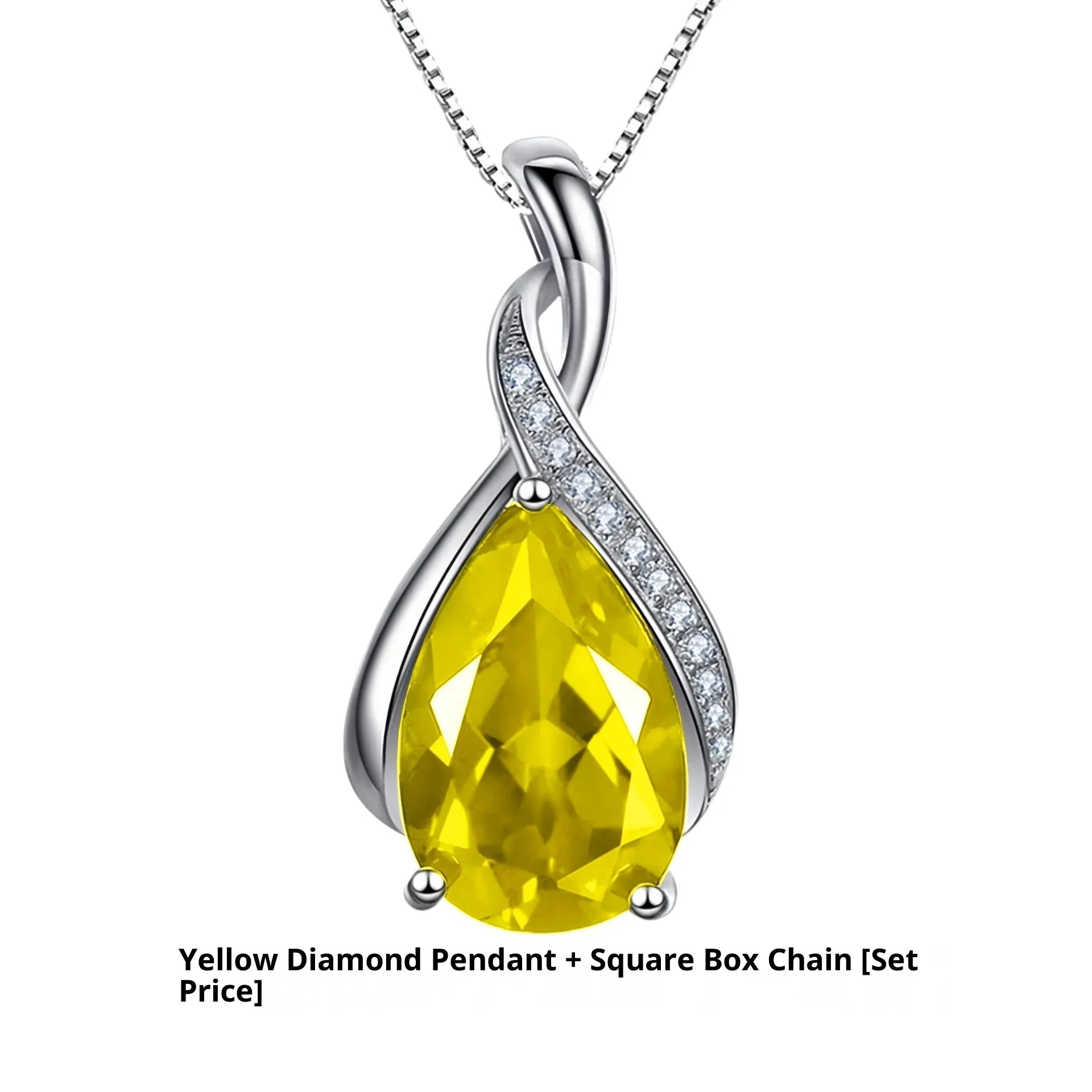 Copper drop shape pendant necklace with electroplated finish on a dark blue diamond square chain