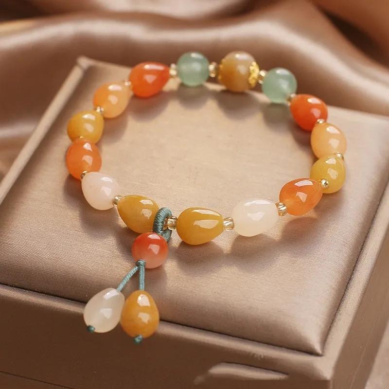 Natural obsidian jinsi jade bracelet with gold silk water drop colour, women's ethnic style accessory