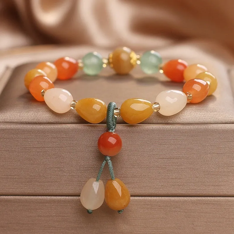 Natural obsidian jinsi jade bracelet with gold silk water drop colour, women's ethnic style accessory