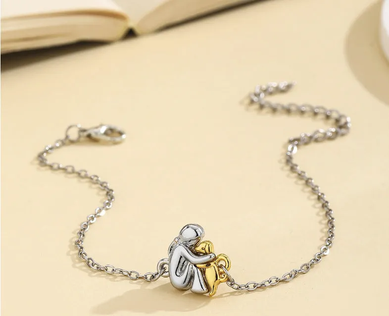Black electroplated flexible wire woven couple bracelet with angel motif