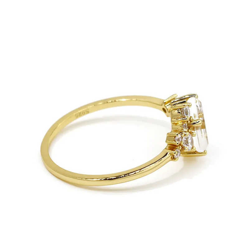New White Crystal Blingbling Women's Ring Silver Electroplated Shiny Ring US Size 5 6 7 8