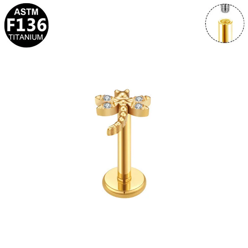 European and American dragonfly internal thread labret in copper with geometric shape for lip or ear piercing