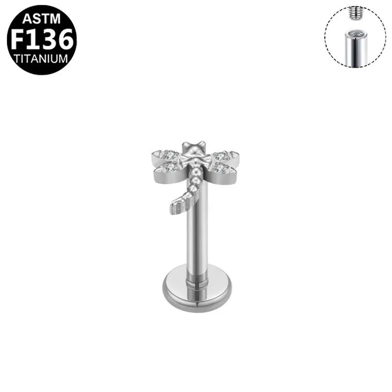 European and American dragonfly internal thread labret in copper with geometric shape for lip or ear piercing