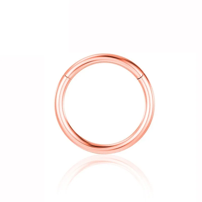 Implanted titanium alloy seamless round nose ring with inlaid zircon stone, 1.2x12mm, Diamond Gold colour