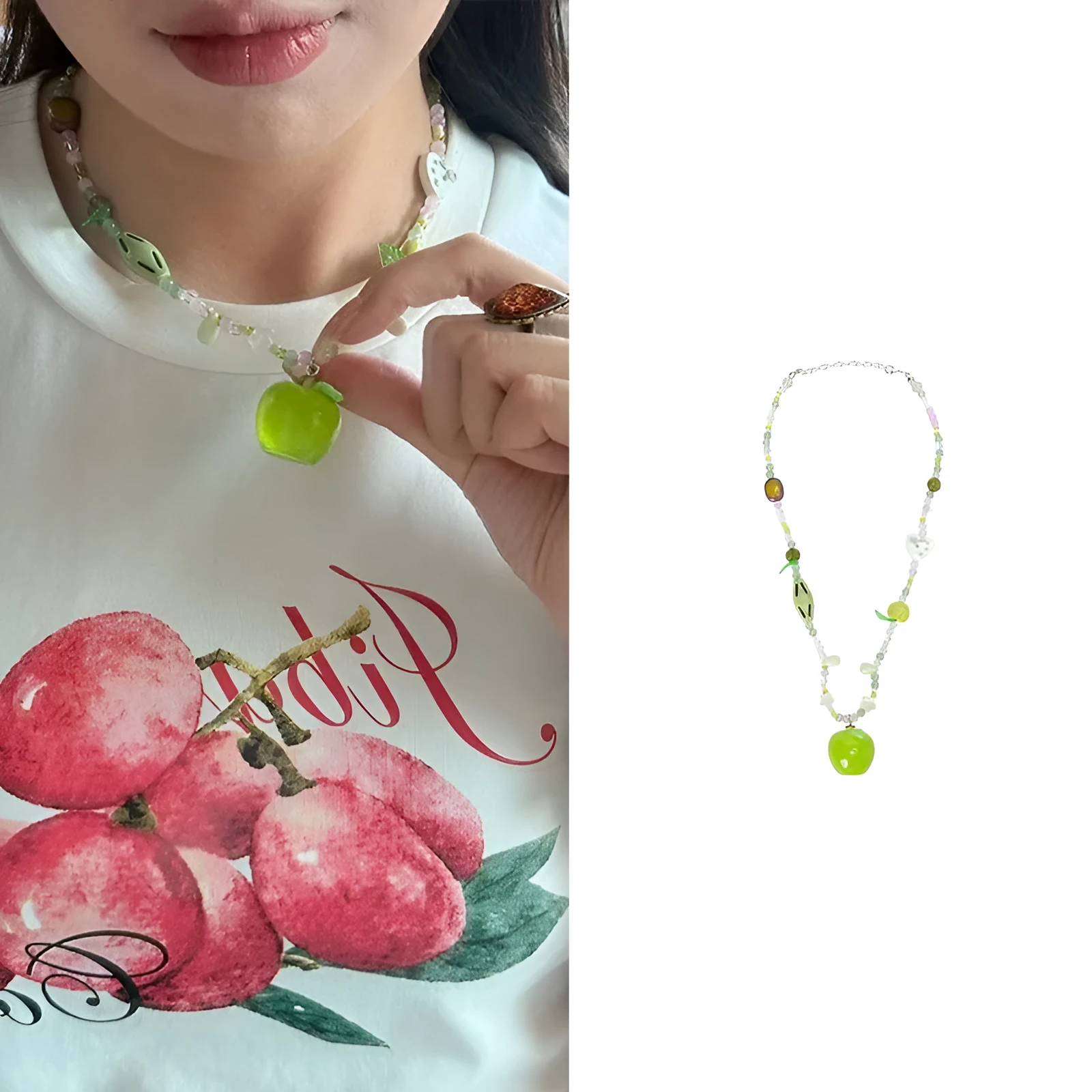 Beaded pendant necklace vacation style clavicle chain in green apple green colour option