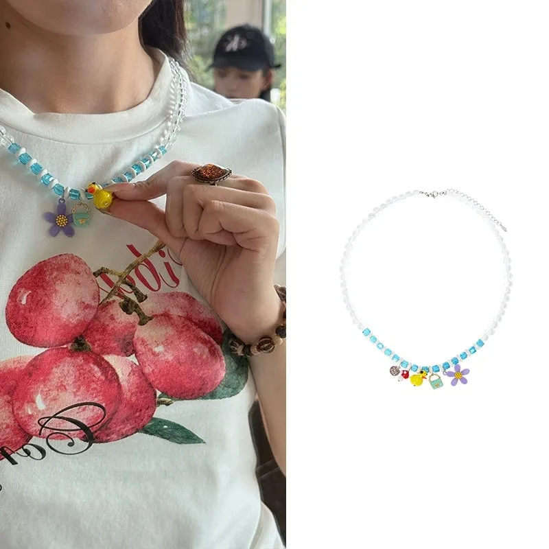 Beaded pendant necklace vacation style clavicle chain in green apple green colour option