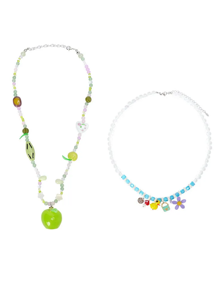 Beaded pendant necklace vacation style clavicle chain in green apple green colour option