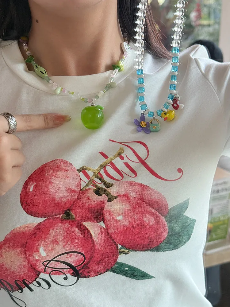 Beaded pendant necklace vacation style clavicle chain in green apple green colour option