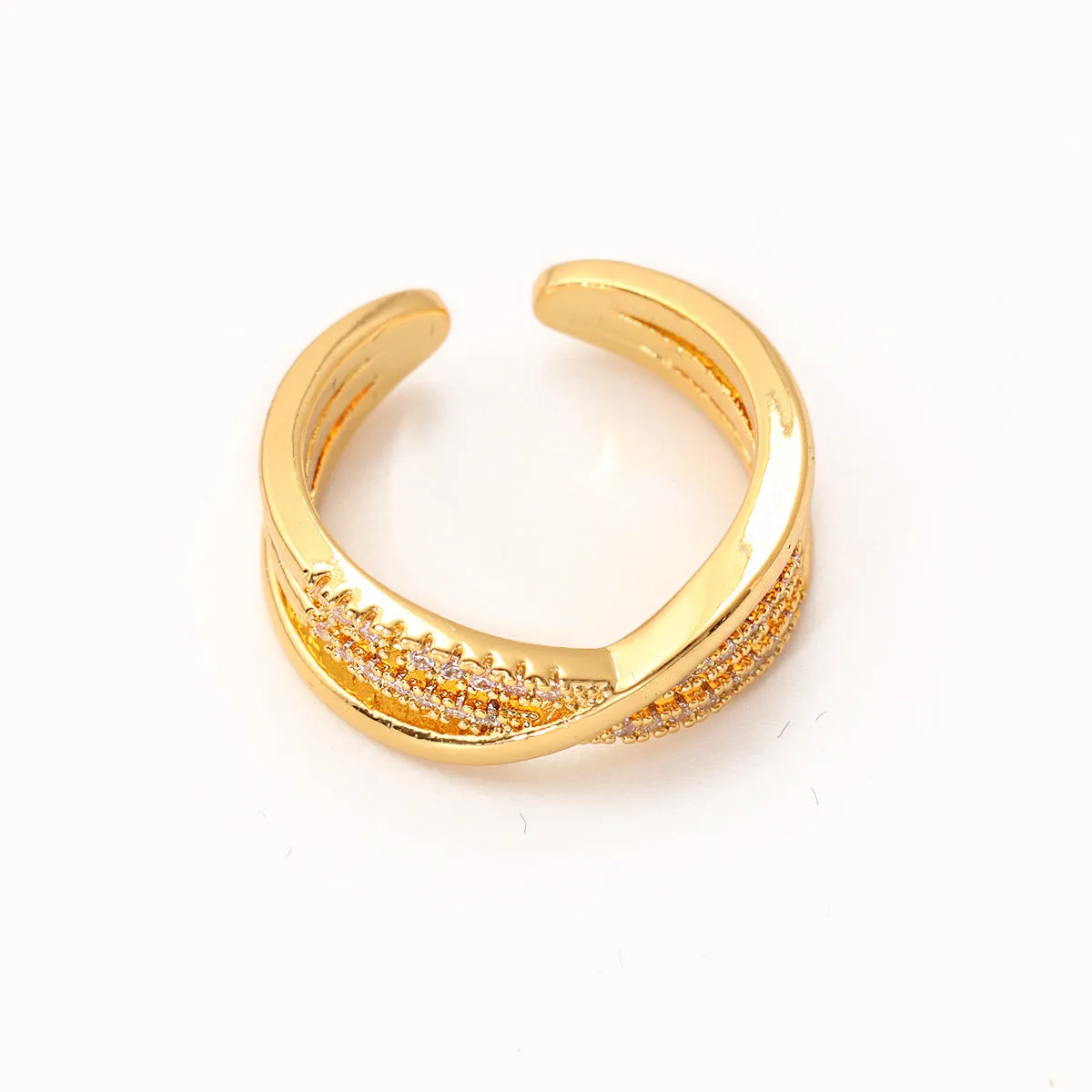 Women's simple geometric line open ring in gold colour with electroplated finish on copper
