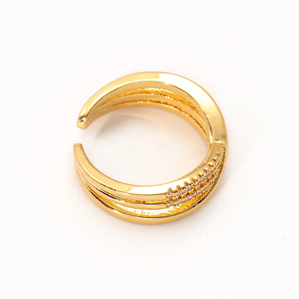Women's simple geometric line open ring in gold colour with electroplated finish on copper