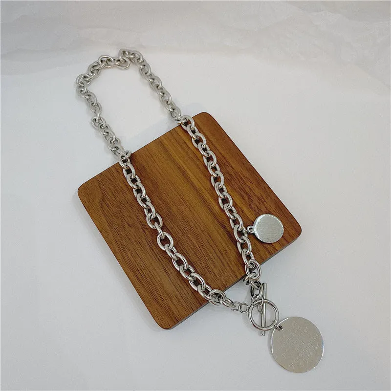 Full body titanium steel round pendant necklace on a box chain with baking varnish finish, adjustable 21cm to 50cm