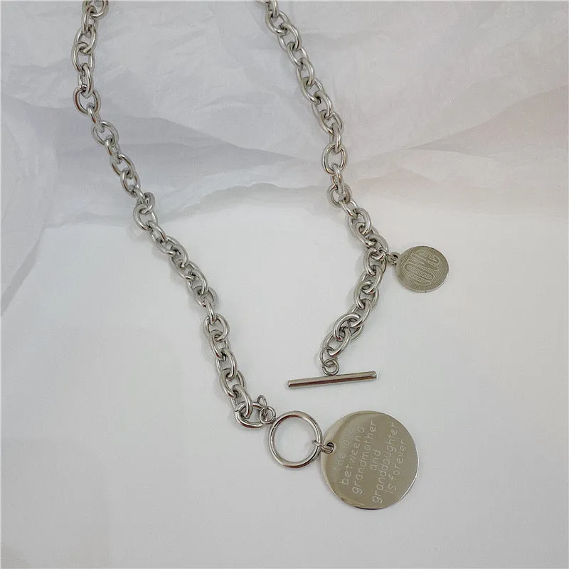 Full body titanium steel round pendant necklace on a box chain with baking varnish finish, adjustable 21cm to 50cm