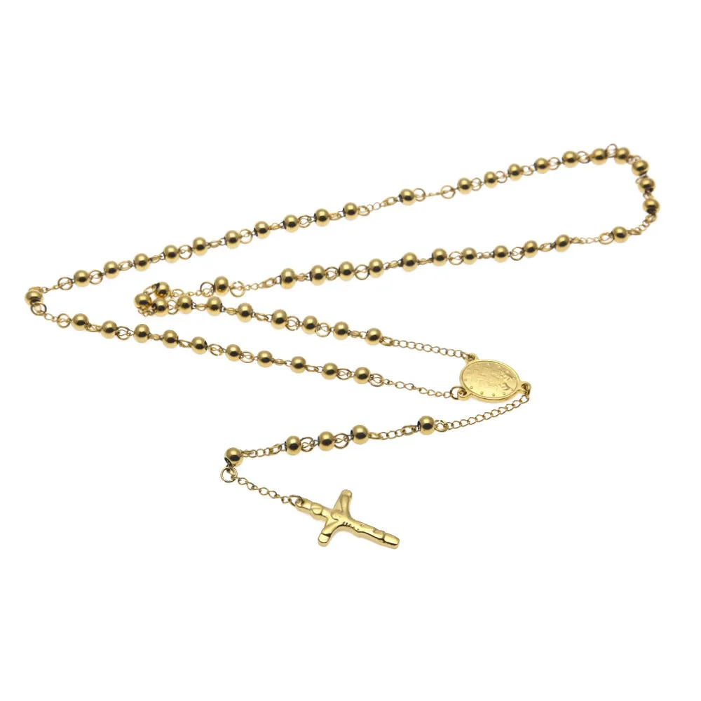 Men's stainless steel 6mm ball bead hip hop necklace in silver electroplated finish on neutral background