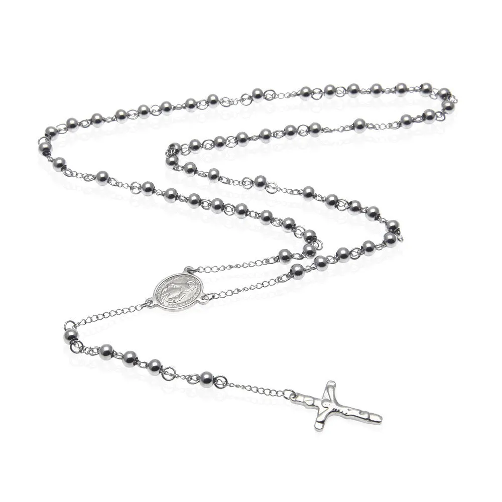 Men's stainless steel 6mm ball bead hip hop necklace in silver electroplated finish on neutral background