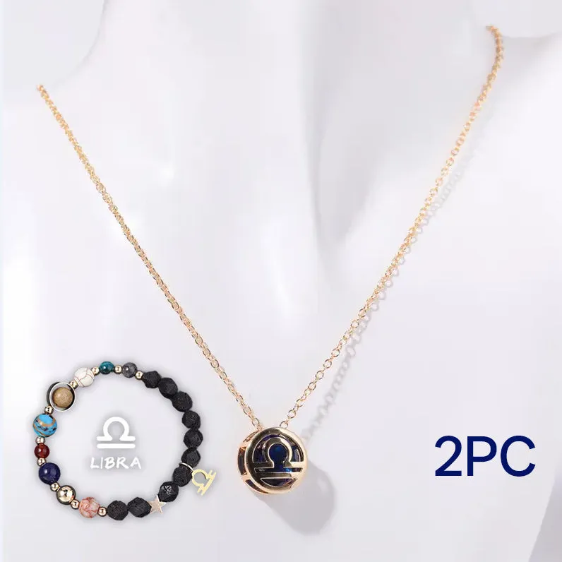 A natural stone beaded necklace and matching bracelet set laid flat, showing the textured stone beads.