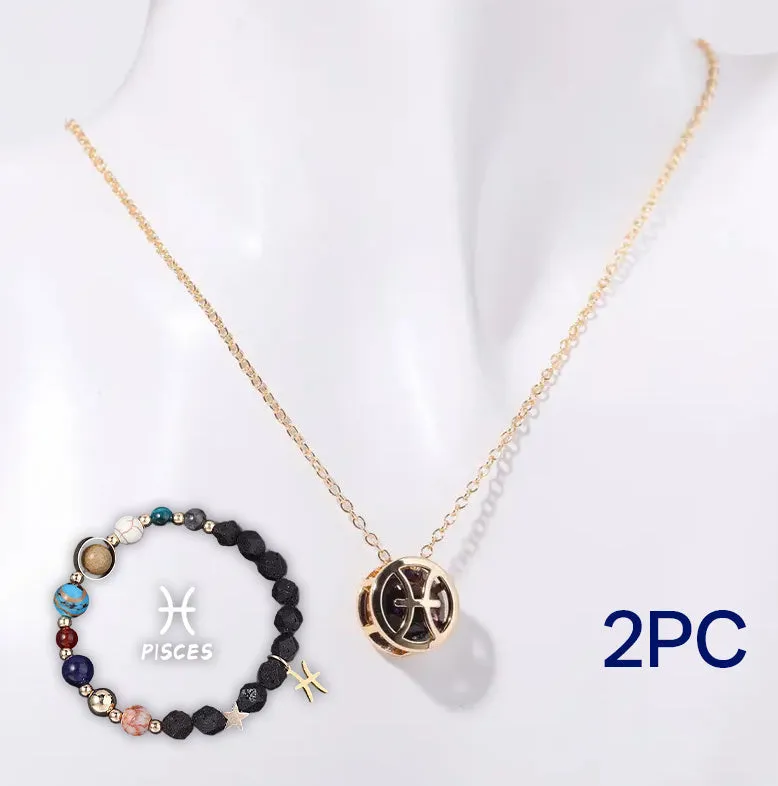 A natural stone beaded necklace and matching bracelet set laid flat, showing the textured stone beads.