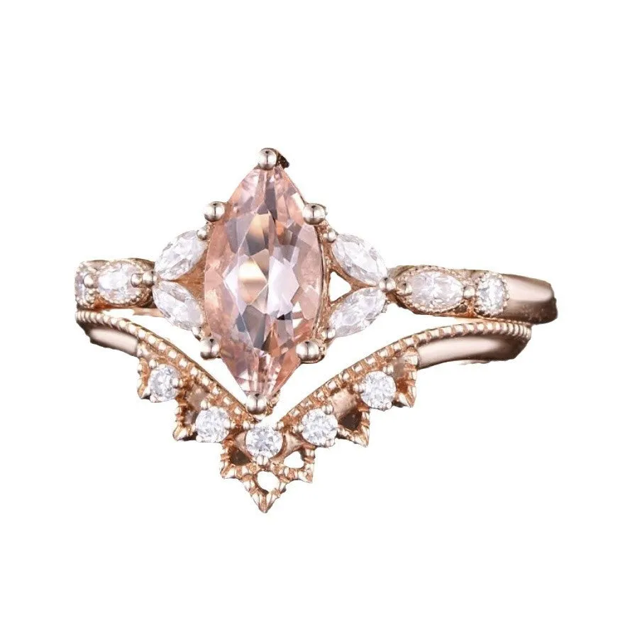 Rose gold flower shaped couple ring set for women sizes no.6 to no.10