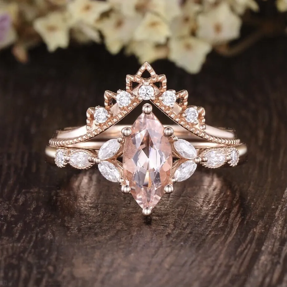 Rose gold flower shaped couple ring set for women sizes no.6 to no.10