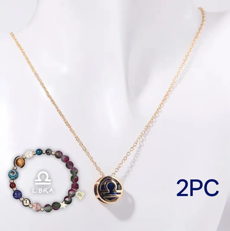 Natural stone beaded necklace and matching bracelet set on elastic cord in assorted styles.