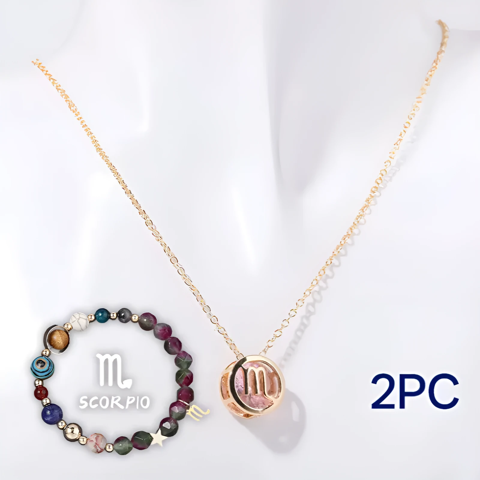 Natural stone beaded necklace and matching bracelet set on elastic cord in assorted styles.