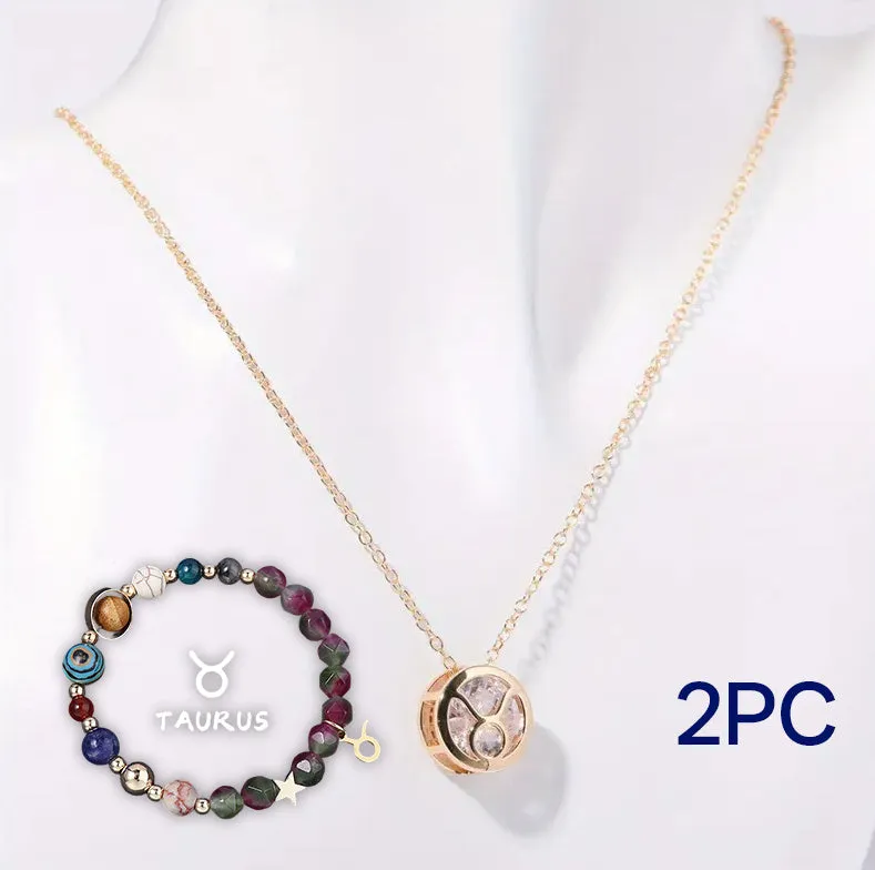 Natural stone beaded necklace and matching bracelet set on elastic cord in assorted styles.