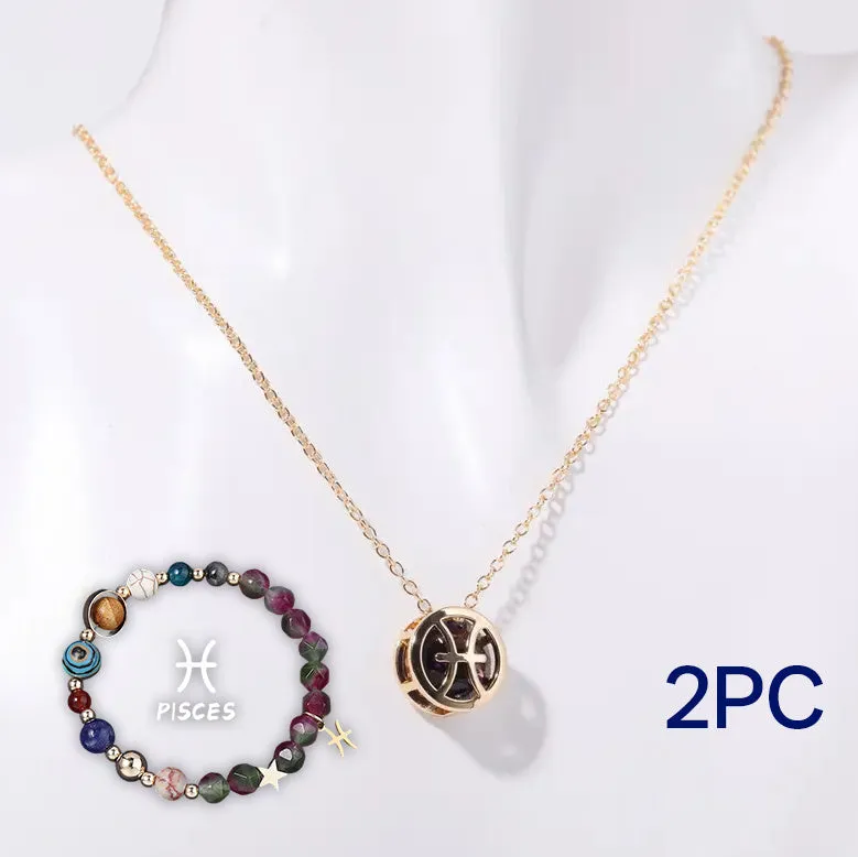 Natural stone beaded necklace and matching bracelet set on elastic cord in assorted styles.