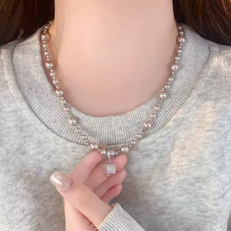 Bubble Cube Candy all-match clavicle chain bracelet earrings set with imitation pearl and zircon in white