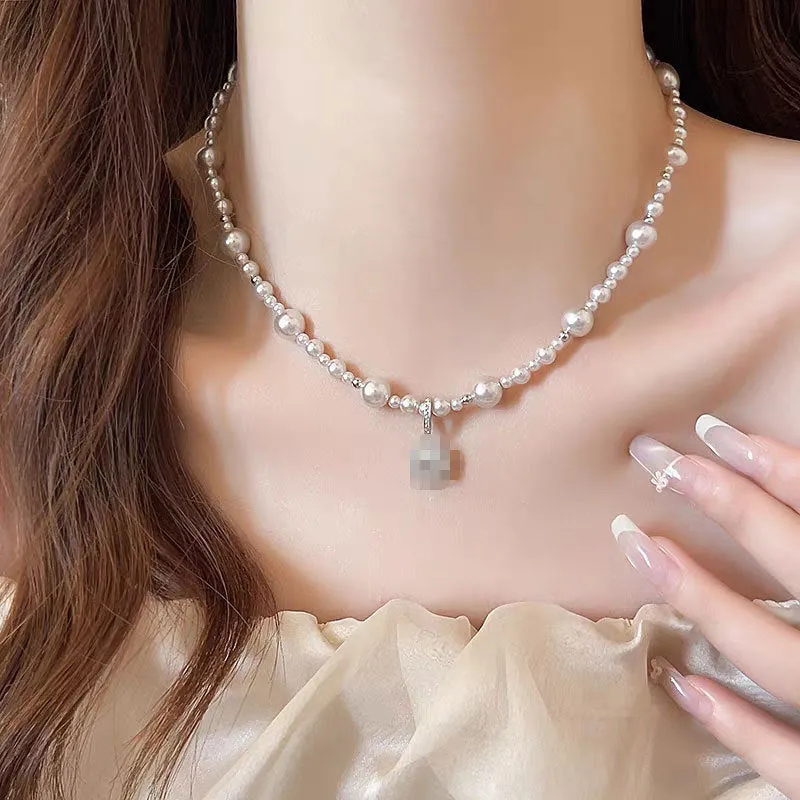 Bubble Cube Candy all-match clavicle chain bracelet earrings set with imitation pearl and zircon in white