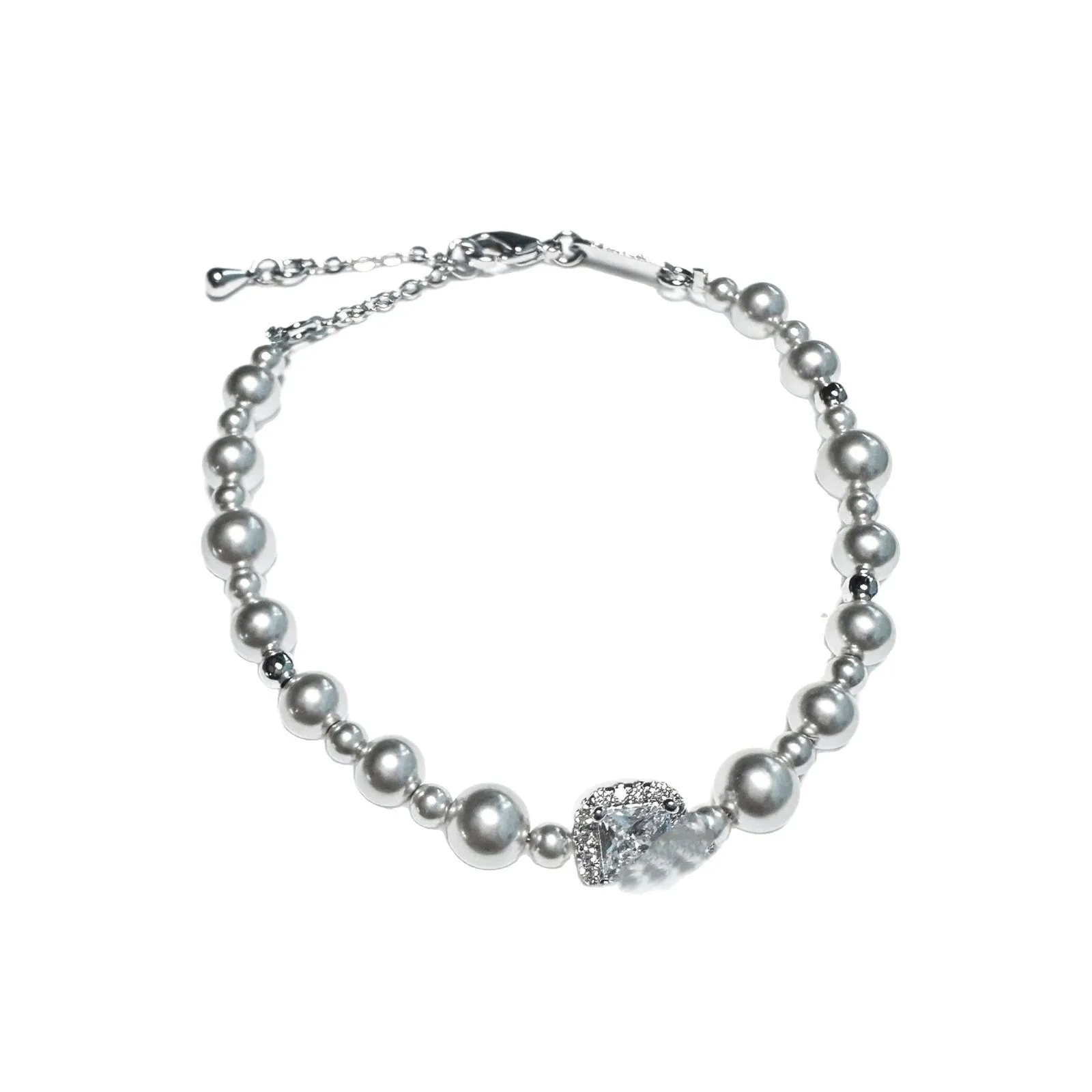 Bubble Cube Candy all-match clavicle chain bracelet earrings set with imitation pearl and zircon in white