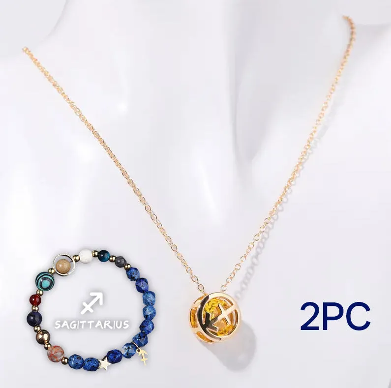 Natural stone beaded necklace and matching bracelet set on a plain background.
