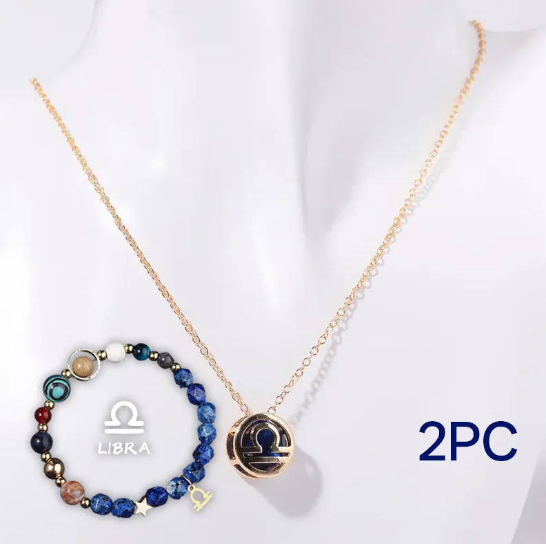 Natural stone beaded necklace and matching bracelet set on a plain background.