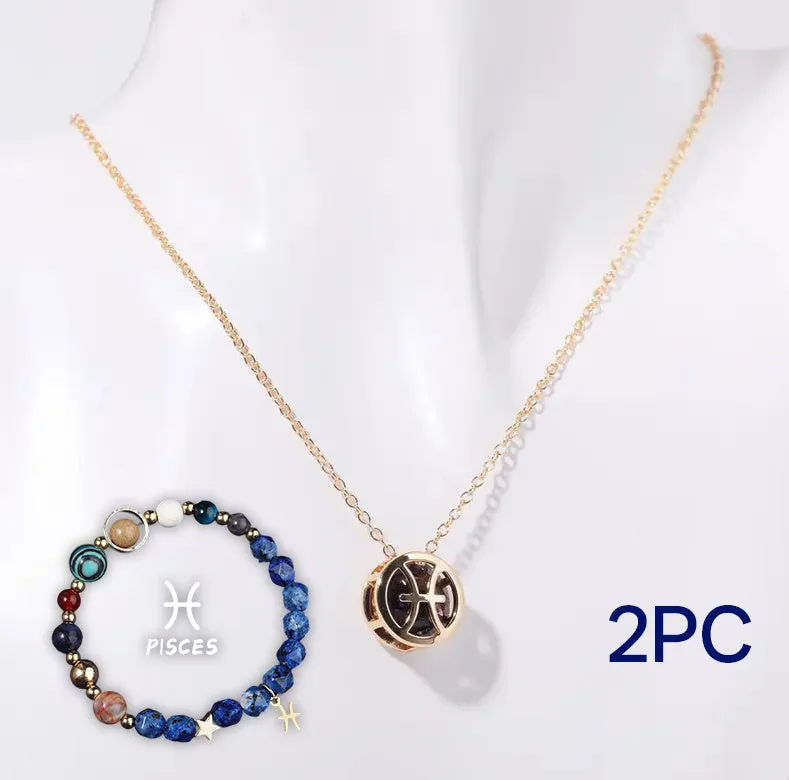 Natural stone beaded necklace and matching bracelet set on a plain background.
