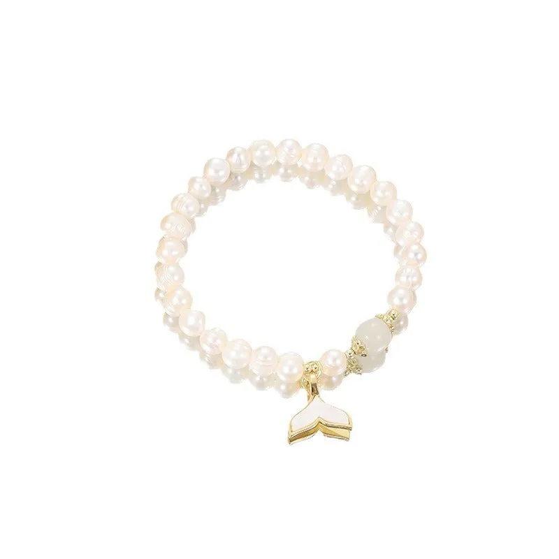 Natural freshwater pearl fishtail bracelet for women, handcrafted original design
